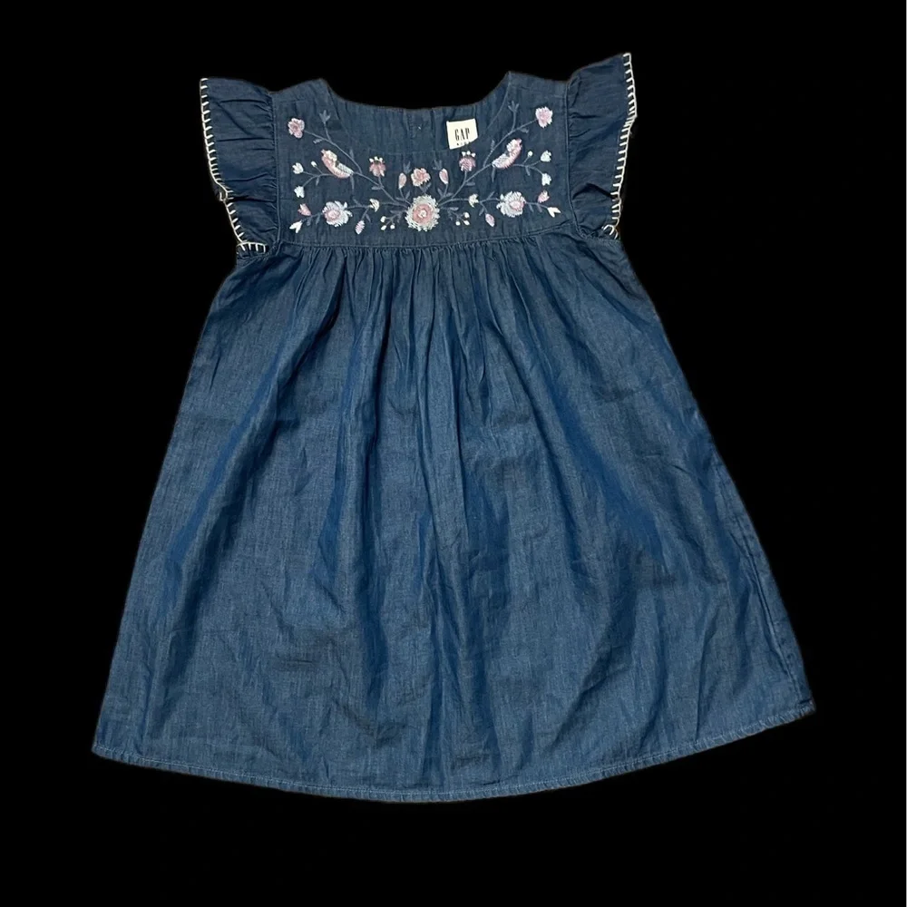 Gap Jean dress baby girl floral western ruffle short sleeve